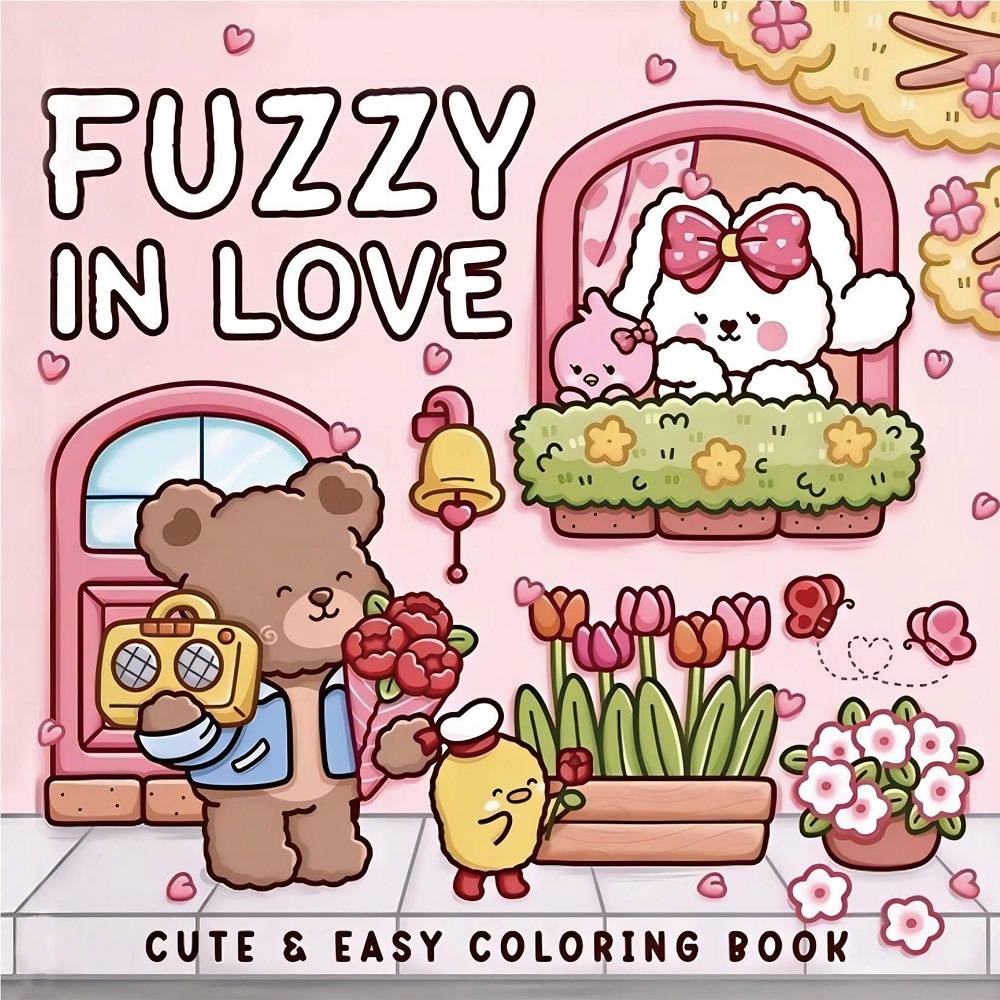 Adult Coloring Book Stress Relief - FUZZY IN LOVE Kalın-kolay Desenler Yetişkinler