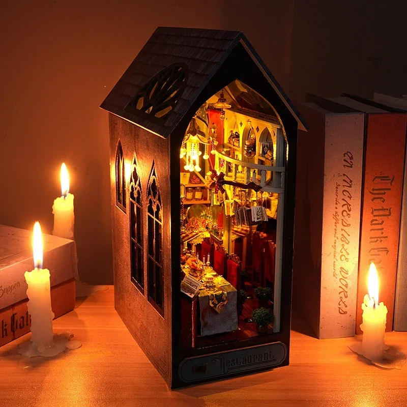 Diy Wooden Book Nook Kit Shelf Insert - Sihirli Restoran Kitaplık Ev Dekorasyonu, YENİ